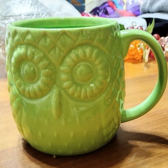OWL 3D MUG/COFFEE CUP Lime Green VINTAGE HOME Essentials - Picture 2 of 6